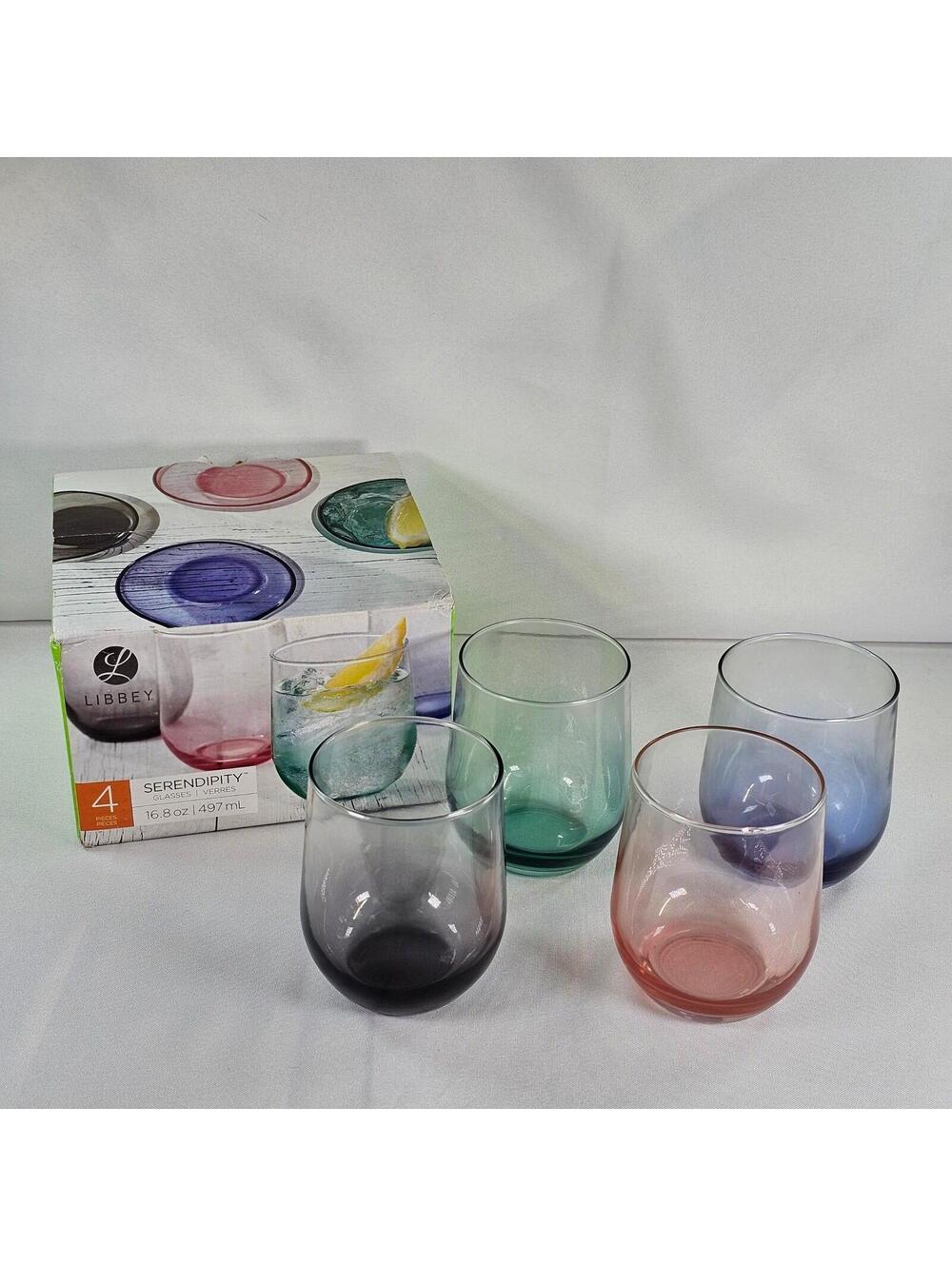 Libbey Serendipity 4 Piece Glassware Set 16.8oz Ombre Multi Color Stemless Glass